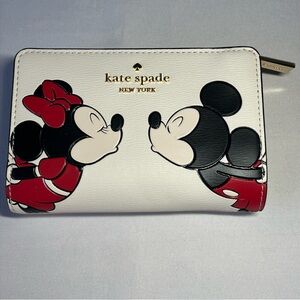 Kate Spade Disney Minnie Mouse Medium Compact Bifold Wallet Ivory White KG656